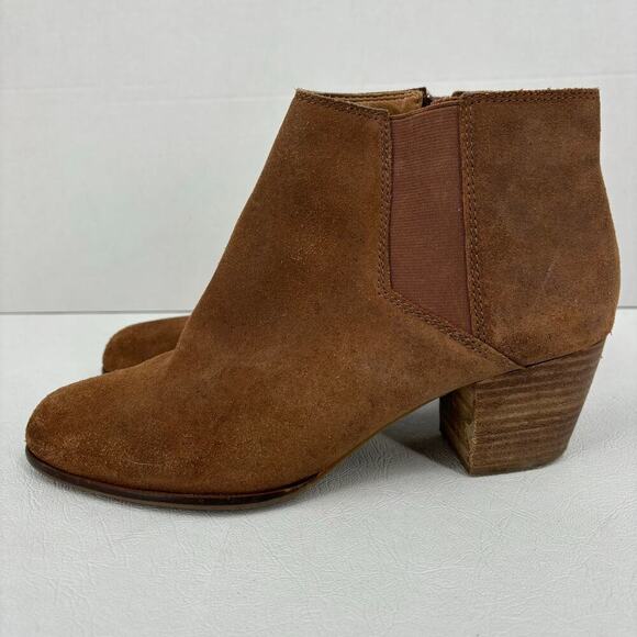 Lucky Brand Tulayne Ankle Bootie Side Zip Boot Brown Leather Block Heel Size 8.5 - Picture 4 of 14